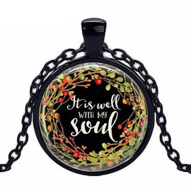 "It Is Well with My Soul" Glass Cabochon Necklace