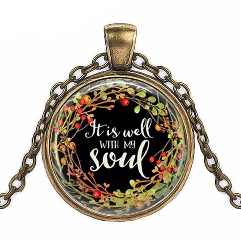 "It Is Well with My Soul" Glass Cabochon Necklace