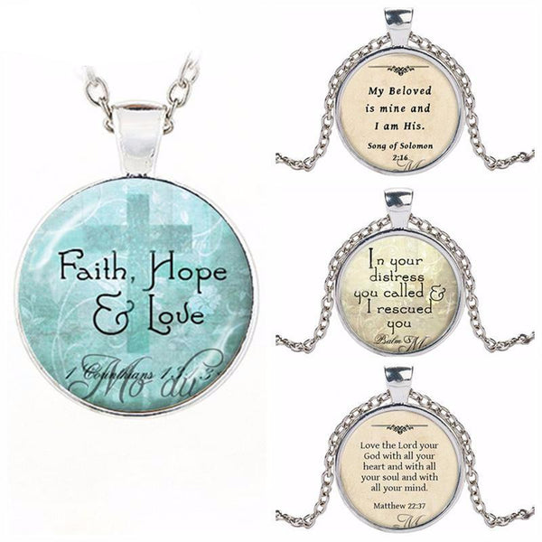 Bible Verse Glass Dome Pendant Necklace