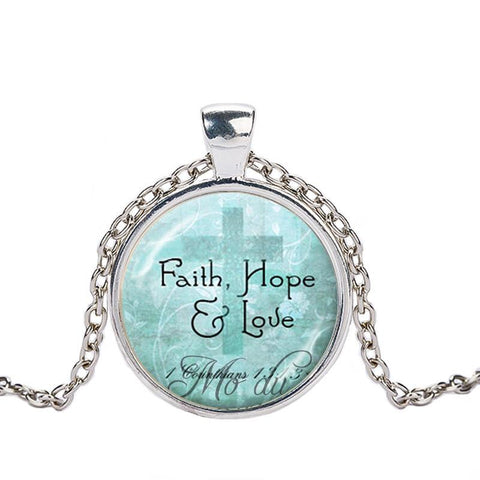 Bible Verse Glass Dome Pendant Necklace