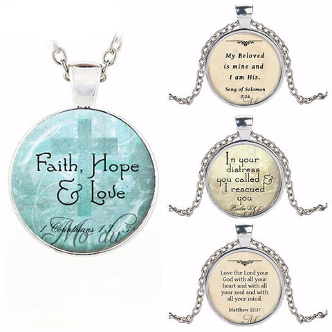 Bible Verse Glass Dome Pendant Necklace