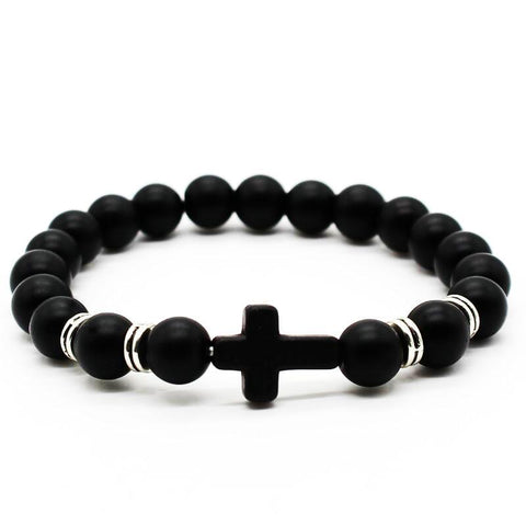 Frosted Matte Stone Beads Cross Bracelet