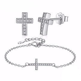 Classic Crystal Cross Earrings Bracelet Set