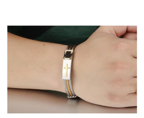 3 Wire Chain Engraved Cross Bracelet
