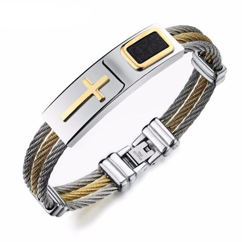 3 Wire Chain Engraved Cross Bracelet
