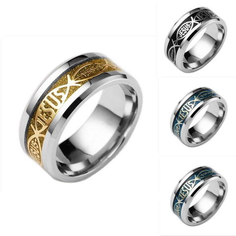 Glitter Jesus Ichthus Ring
