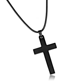 Leather Chain Cross Pendant Necklace