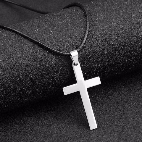 Leather Chain Cross Pendant Necklace