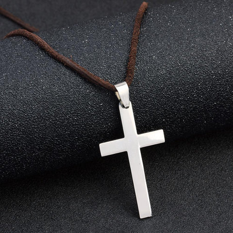 Leather Chain Cross Pendant Necklace