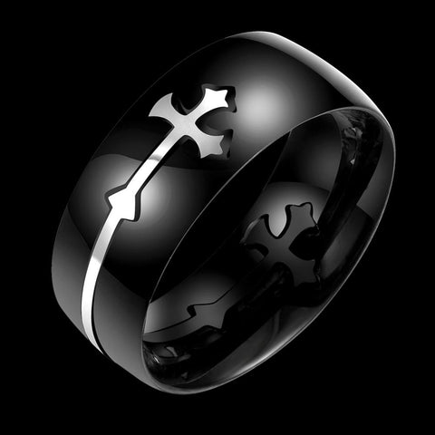 Silver Chrome Side-Way Cross Ring