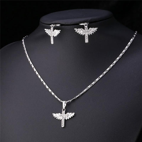 Silver Angel Wings Jewelry Set