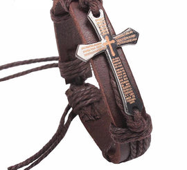 Genuine Braided Leather Cross Bracelet