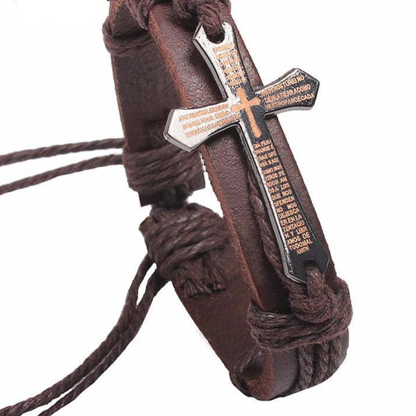 Genuine Braided Leather Cross Bracelet