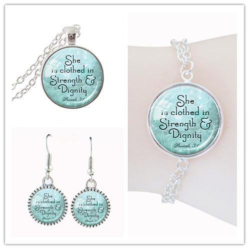 Inspiring Quote Dome Glass Jewelry Set