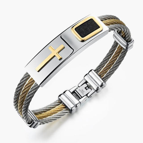 3 Wire Chain Engraved Cross Bracelet