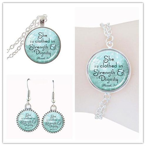 Inspiring Quote Dome Glass Jewelry Set