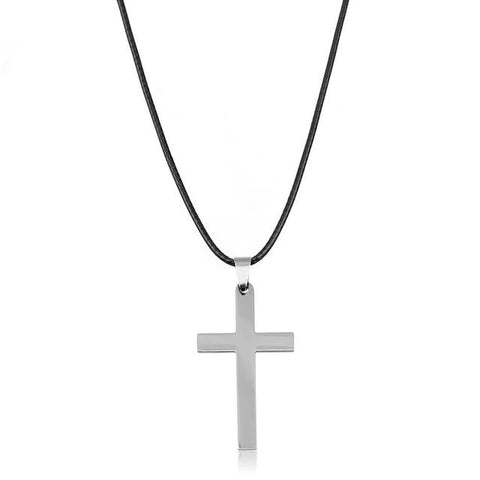 Leather Chain Cross Pendant Necklace