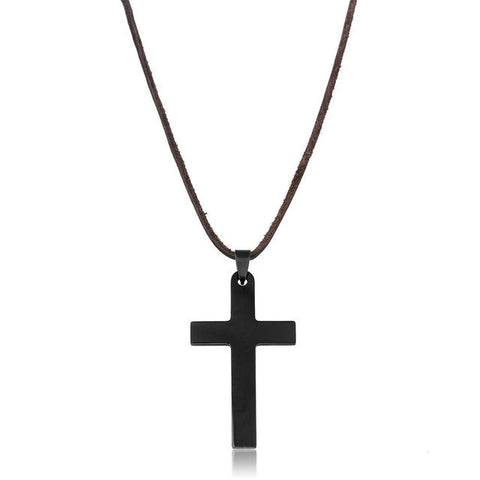 Leather Chain Cross Pendant Necklace