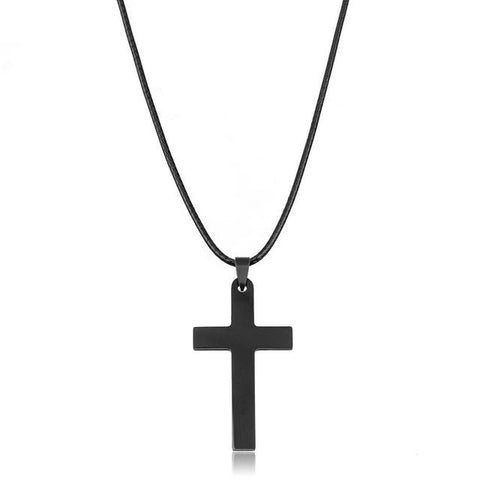 Leather Chain Cross Pendant Necklace
