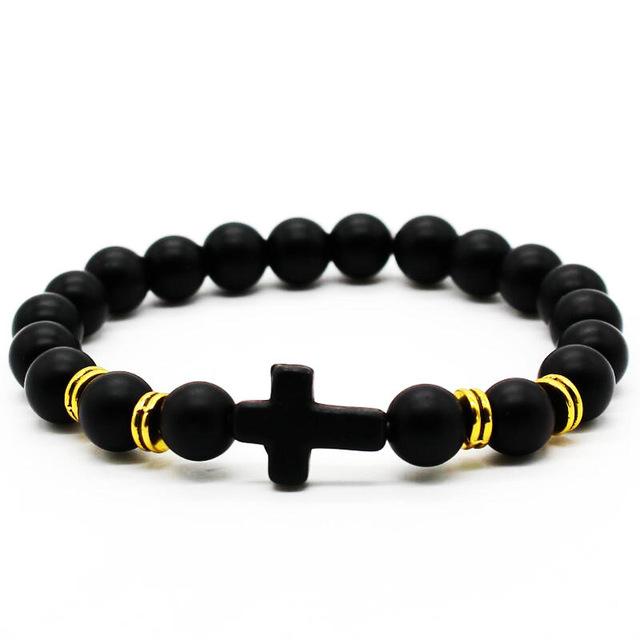 Frosted Matte Stone Beads Cross Bracelet