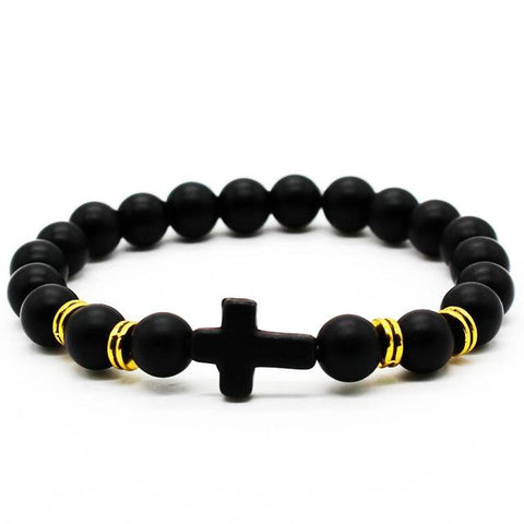 Frosted Matte Stone Beads Cross Bracelet