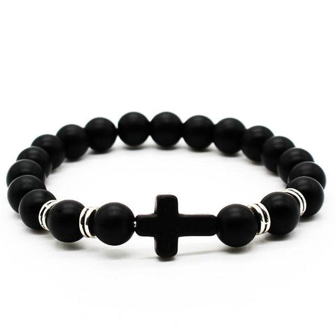 Frosted Matte Stone Beads Cross Bracelet