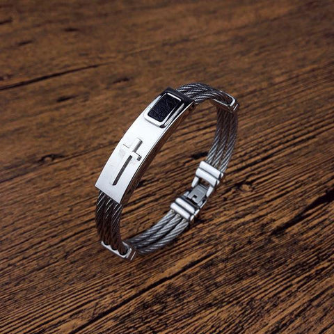 3 Wire Chain Engraved Cross Bracelet