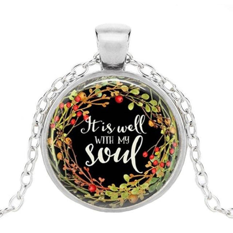 "It Is Well with My Soul" Glass Cabochon Necklace